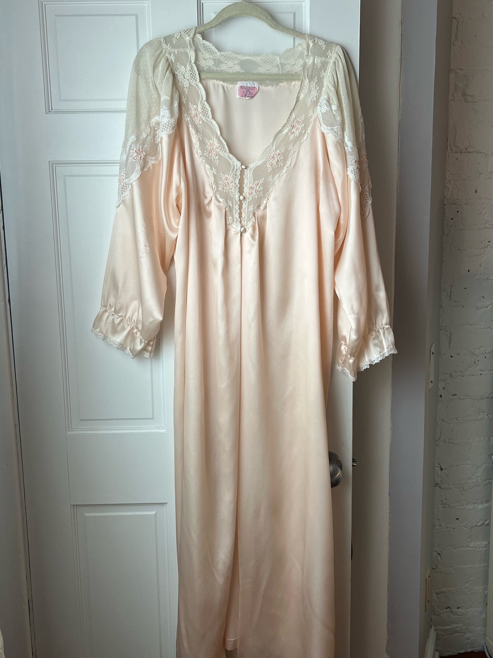 Vintage Baby Pink Satin Robe with Lace